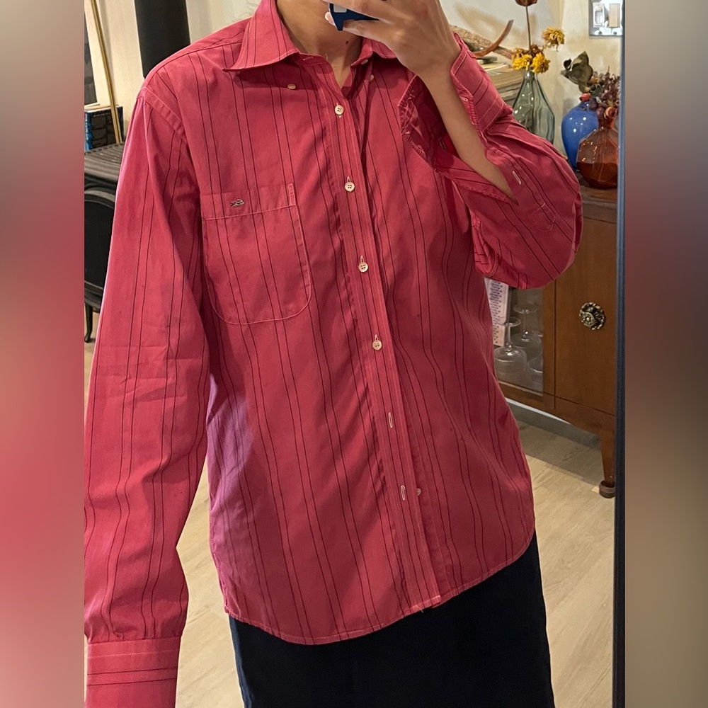 Raspberry Red Hand Dyed Lacoste Cotton Button-up